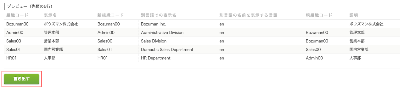 スクリーンショット：［書き出す］が枠線で強調されている