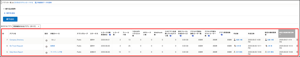 スクリーンショット:アプリの一覧