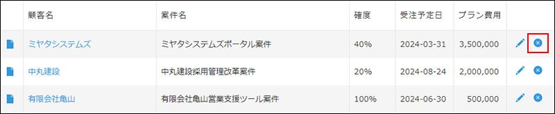 スクリーンショット：［削除する］アイコンを枠線で強調