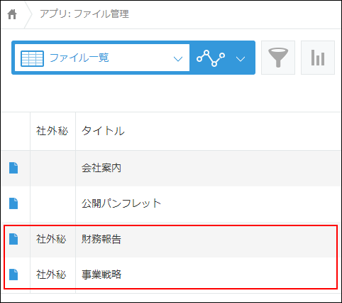 スクリーンショット:社外秘のレコードが表示された画面