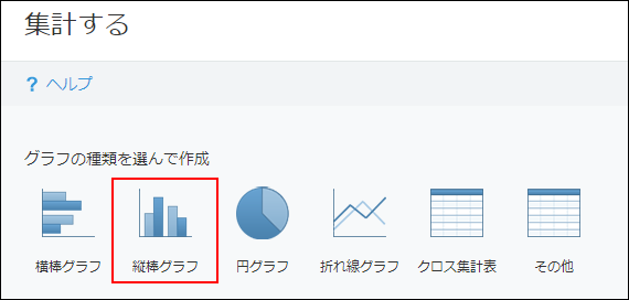 スクリーンショット：［集計する］画面の［グラフの種類を選んで作成］項目で縦棒グラフが枠線で強調されている