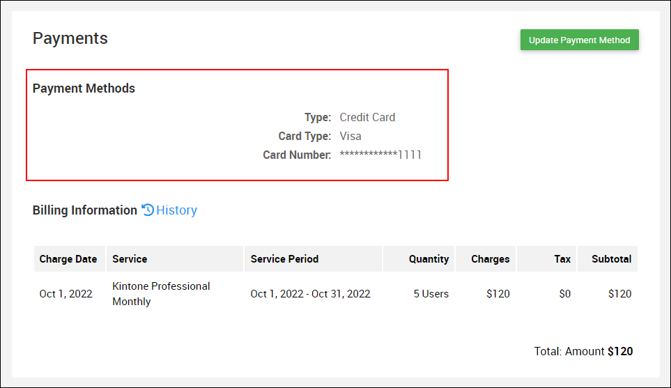 スクリーンショット：［Payment Methods］が枠線で強調されている